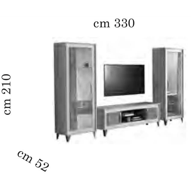 Szilfa-márvány TV szekrény szett (TV szekrény + 2x 1-ajtós vitrines szekrény) - AC Ambra Day