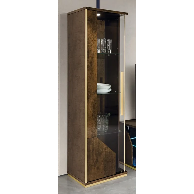 Bronz-arany vitrines szekrény világítással (1 ajtós) – H2O Desiree Day