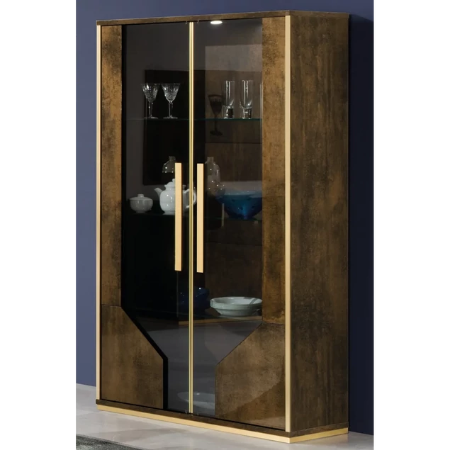H2 Desiree Day Bronz-arany vitrines szekrény világítással, 2 ajtós – H2O Desiree Day