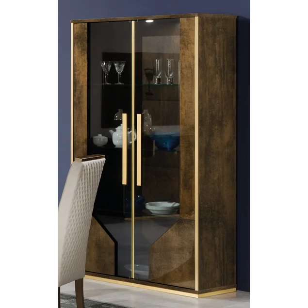 Bronz-arany vitrines szekrény világítással (2 ajtós) – H2O Desiree Day