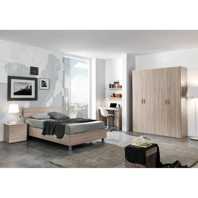 MCS Easy Fehér kőris gyerekszoba garnitúra 120x190 cm-es ággyal, 4 ajtós szekrénnyel – MCS Easy