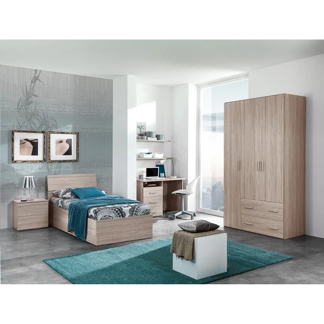 MCS Easy Fehér kőris gyerekszoba garnitúra 80x190 cm-es ágyneműtartós ággyal, 3 ajtós szekrénnyel, ágyneműtartóval – MCS Easy