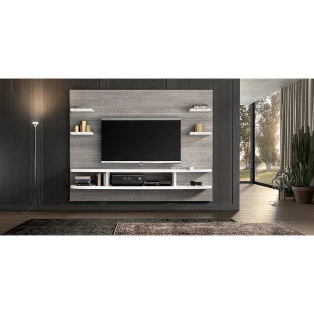 Világos tölgy fali TV-panel oldalsó polcokkal – ST Wall Unit Day